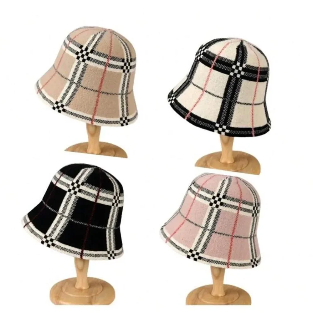 NEW! *French-Girl Chic* Black Plaid Faux-Cashmere Designer-StyleBucket Hat